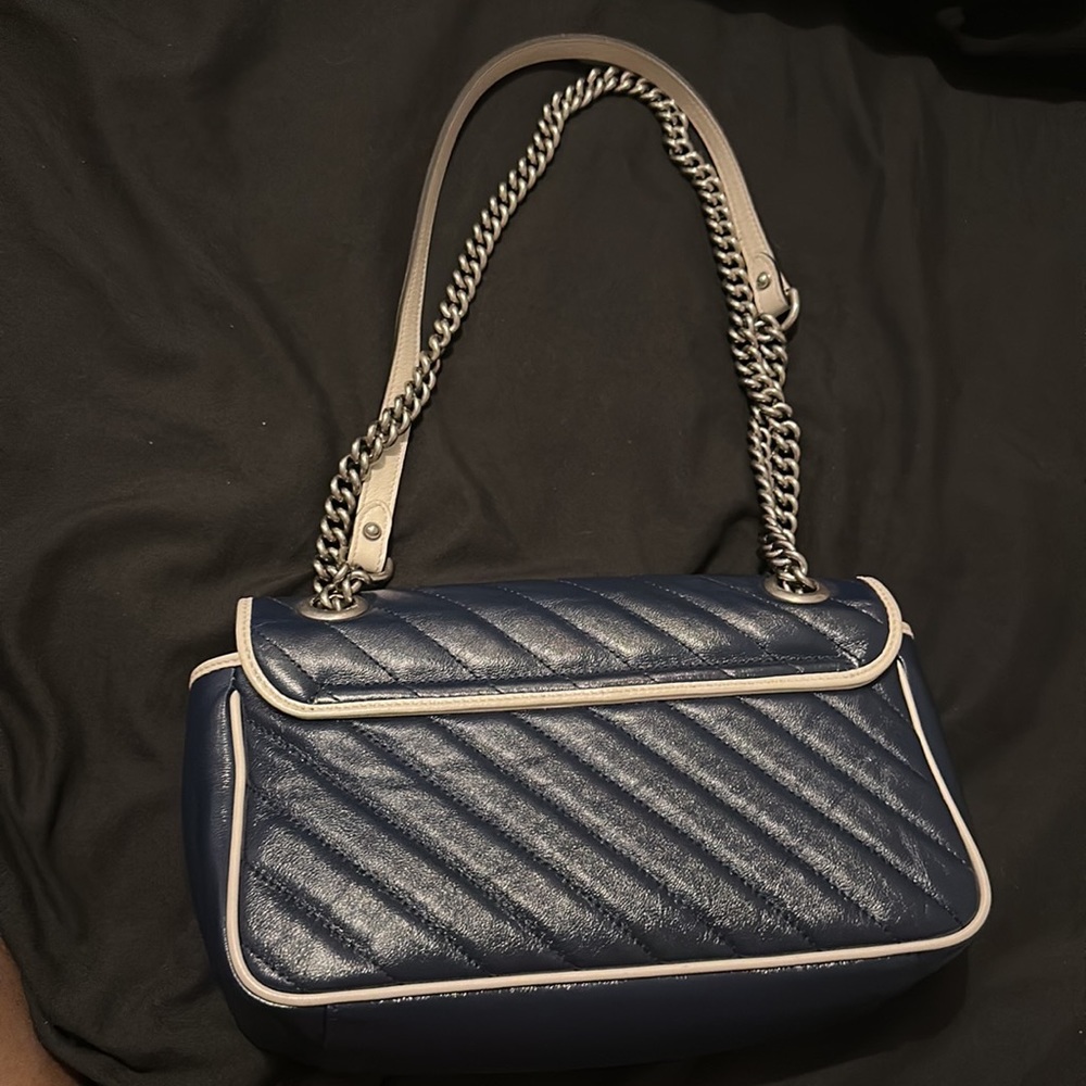 Gucci Navy Blue Quilted Leather Small Marmont Shoulder Bag - Picture 7 of 8